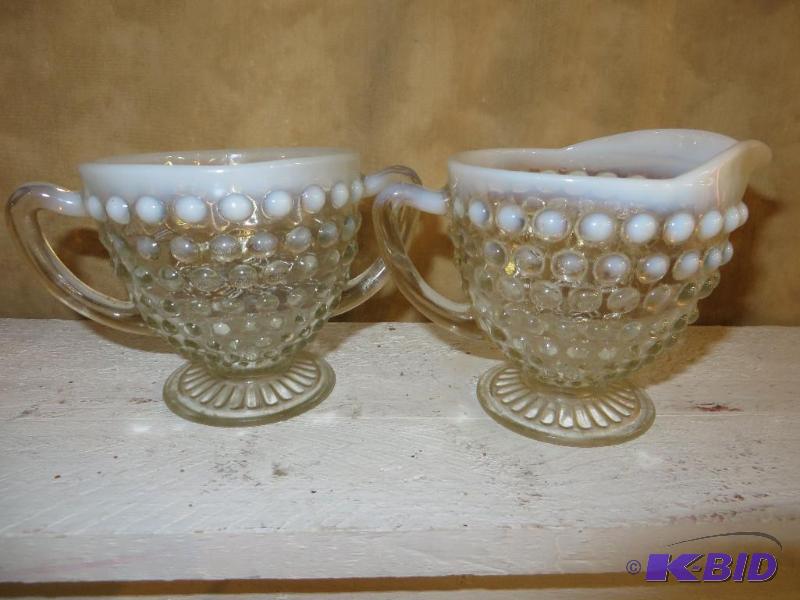 lot 93 image: Fenton Hobnail Irridescent Cream and Sugar Set