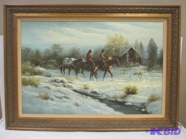Vintage western painting, oil on canvas