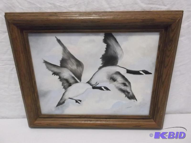 Nice Oil on canvas painting of Geese in fligh...