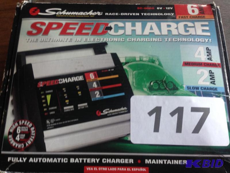 lot 117 image: Schumacher speed charge battery charger. Look...
