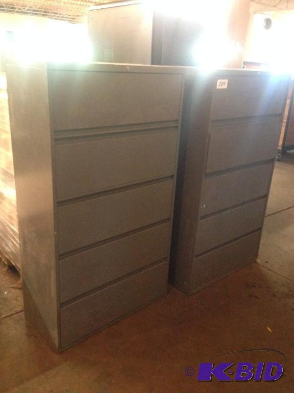 lot 209 image: 2 5-drawer metal lateral filing cabinets....