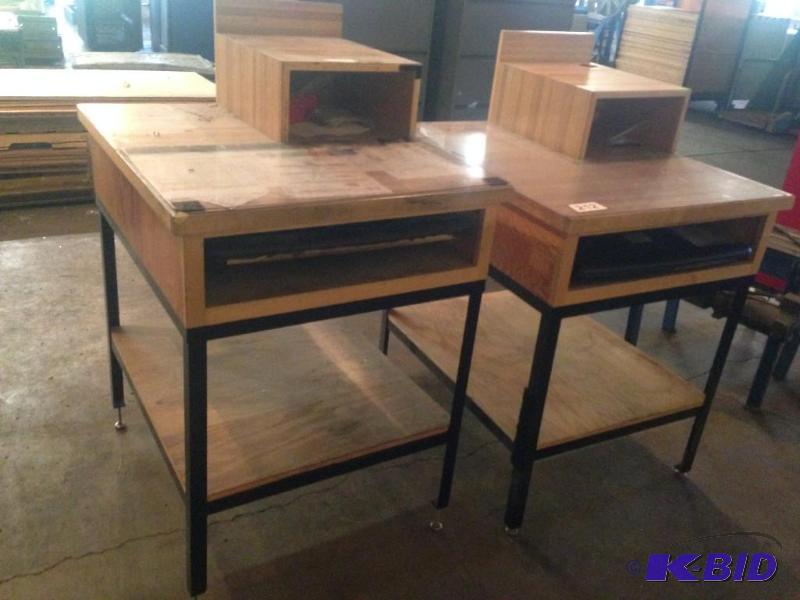 lot 212 image: Lot of 2 tall work stations with slide out ke...