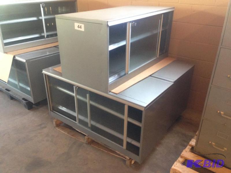 lot 44 image: Lot of 3 glass-door metal racks....
