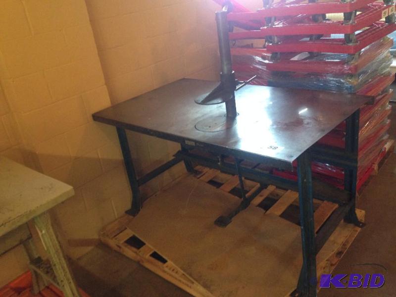 lot 58 image: Large metal work table with can sealing press...