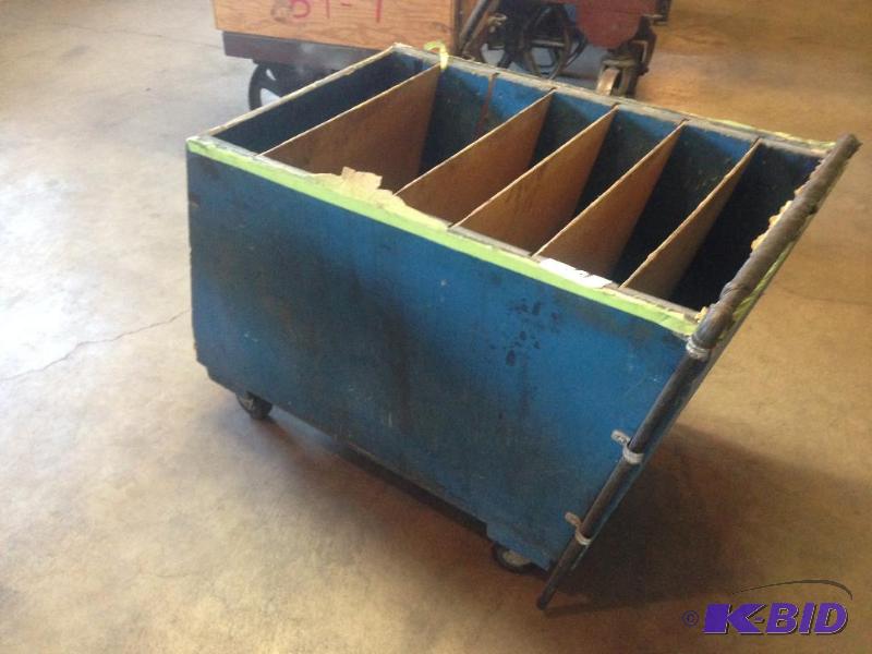 lot 74 image: Angled wooden cart on casters....