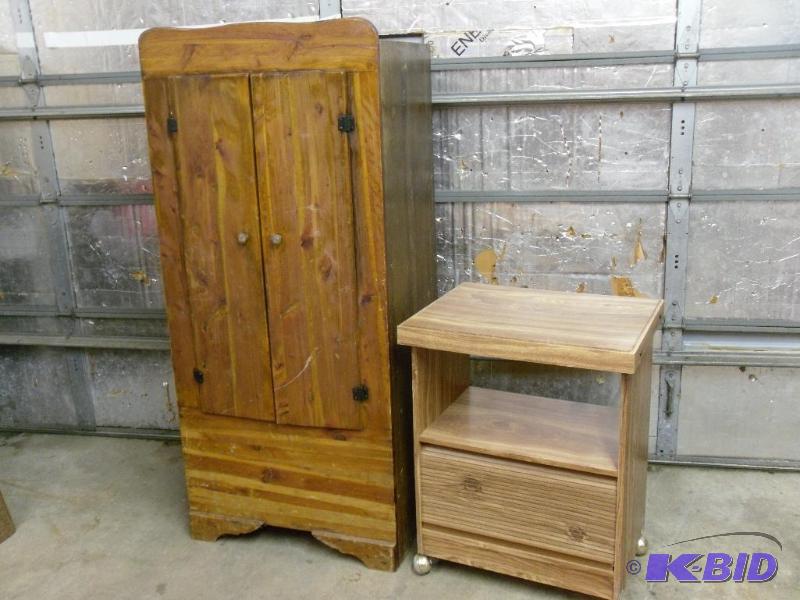 lot 108 image: Wood wardrobe cabinet and particle&nbspmicro...