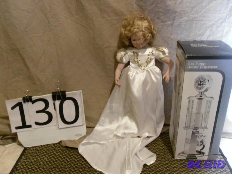 lot 130 image: Shirley Temple Porcelain Doll (needs spot cle...