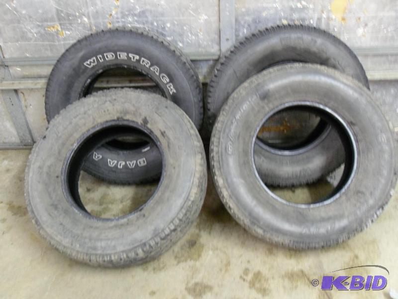 lot 14 image: 4 tires. All size 24575-16. Two are Dayton T...