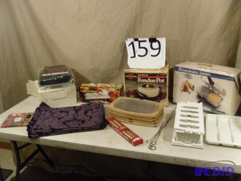 lot 159 image: Fondue Pot, Krumkake Baker, Fridge Egg Holder...