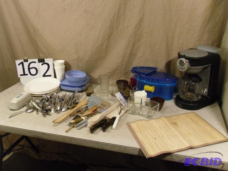 lot 162 image: Silverware, Butter Dish, Glasses, Utensils, C...