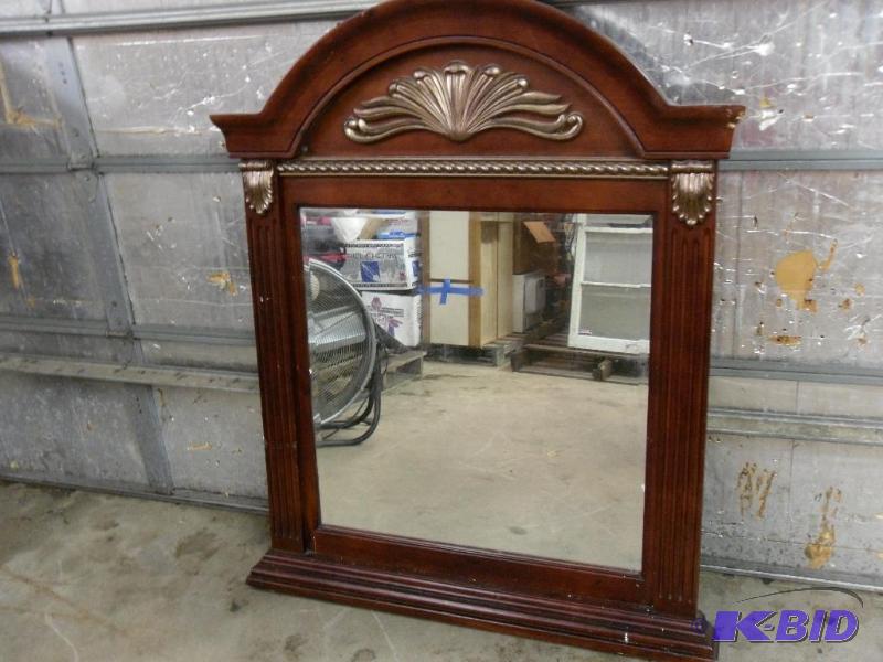 lot 17 image: Large Decorative Wood Framed Mirror. Measures...