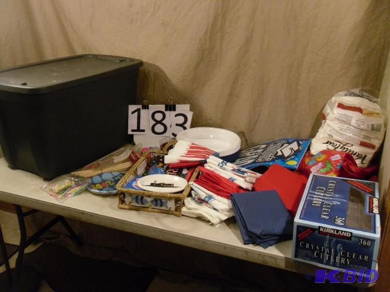 lot 183 image: Tote with Lid Full of Assorted PartyPicnic S...