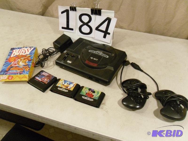 lot 184 image: Sega Genesis with 2 Controllers, Power Cord, ...