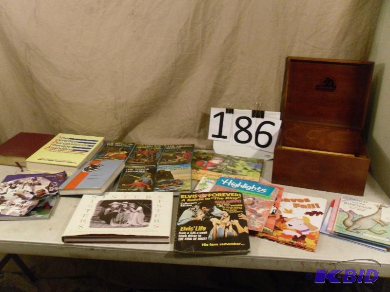 lot 186 image: Wood Box, Kids Books, Hardy Boys Books, Old E...