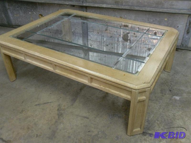 lot 22 image: Wood and Glass Coffee Table. Scuffs, scratche...