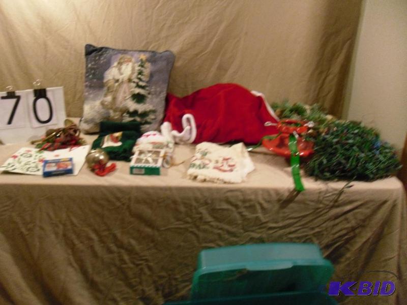 lot 70 image: Lot of Assorted Christmas Items. Santa Pillow...