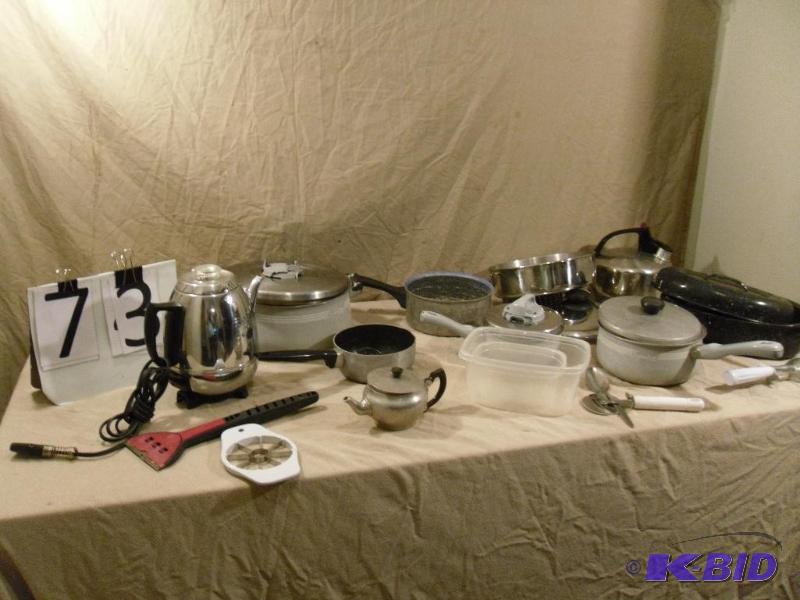 lot 73 image: Pots, Pans, Kettles, Roaster Pan, and More.&n...