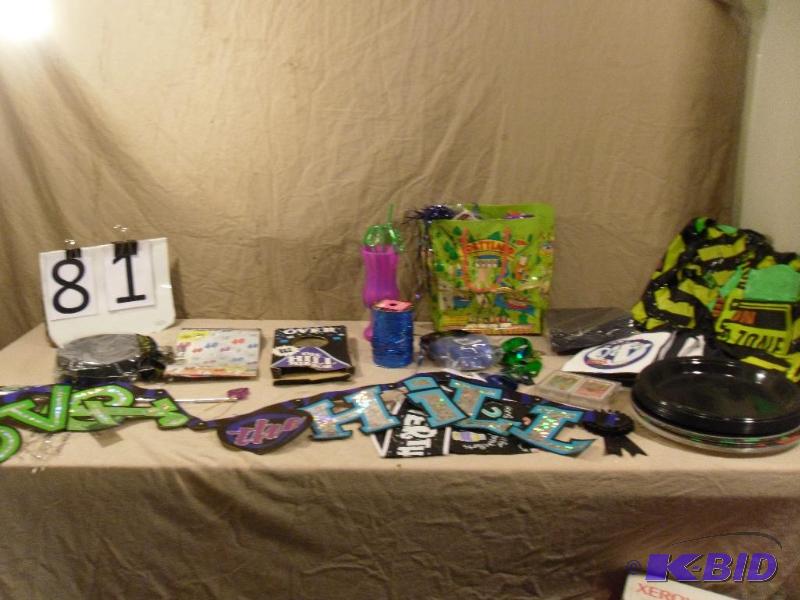 lot 81 image: Over the Hill 40th Birthday Supplies. Signs, ...