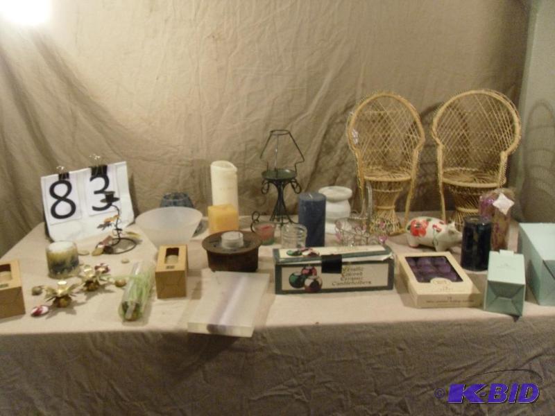 lot 83 image: Lot of Assorted Candles, Candle Holders, 2 Sm...