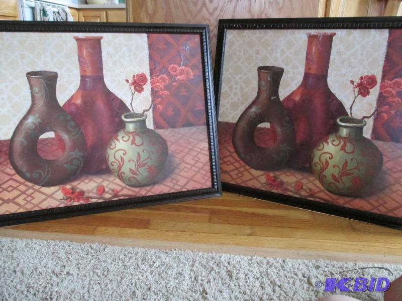 lot 11 image: set of 2- 3 vases artwork framed with no glas...