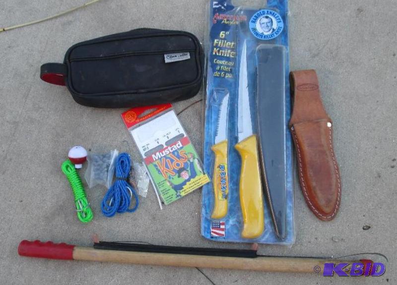 lot 128 image: 6 fillet knife, knife holder, fishing gear,...