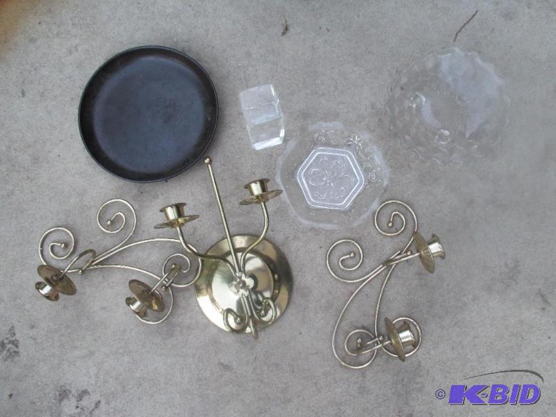 lot 180 image: candel holders, glassware, lazer etched eagel...