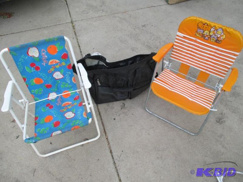 lot 62 image: large travel bag with two kids outdoor chairs...