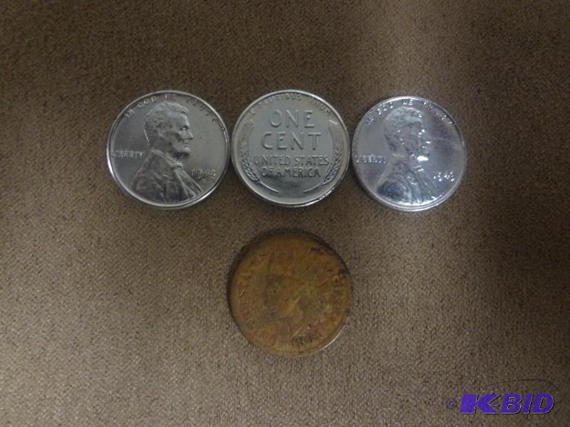 (1) 1881 Penny &amp (3) 1943 Steel Wheat Pen...