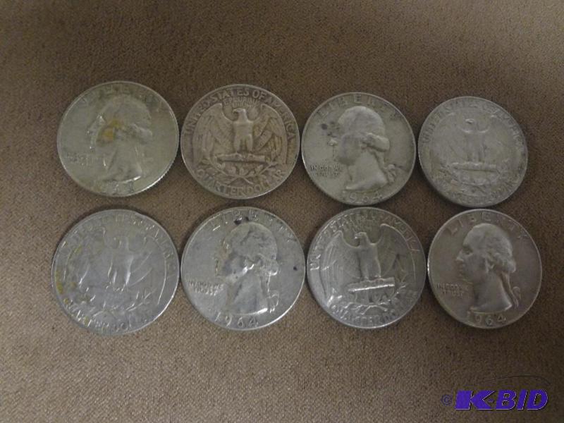 (8) 1964 Washington Silver Quarters...