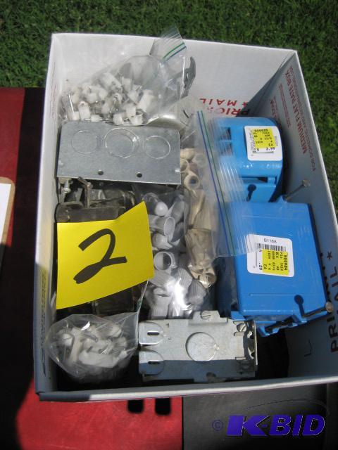 BOX OF MISC ELECTRICAL ITEMS, BOXES, WIRE NUT...