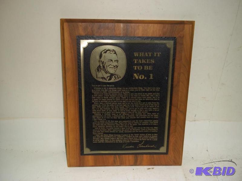 lot 152 image: Vince Lombardi Plaque
