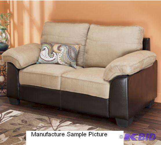 Two Tone Loveseat - Brown faux leather with t...
