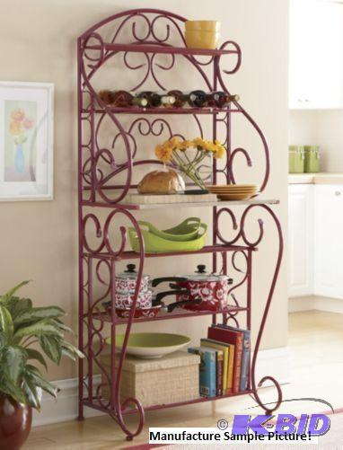 Red Scrolled Metal Bakers Rack - Red Bakers ...