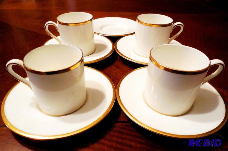 lot 20 image: 4 Wedgwood California Bond Demitasse Cups & Saucers Set  Bonus Saucer (9 Pieces)