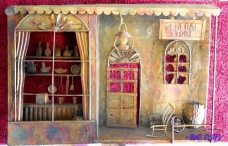 lot 36 image: Vtg Jere Style 3D Copper Brass General Store METAL Wall ART SCULPTURE