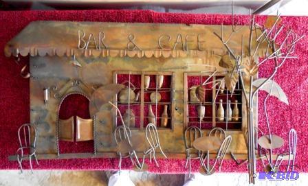 lot 38 image: Vtg Jere Style 3D Copper Brass Outdoor Bar & Street Cafe METAL Wall ART SCULPTURE
