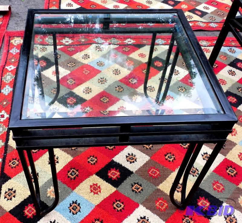 lot 48 image: Black Matrix End Side Table Wrought Iron with 8mm Beveled Glass