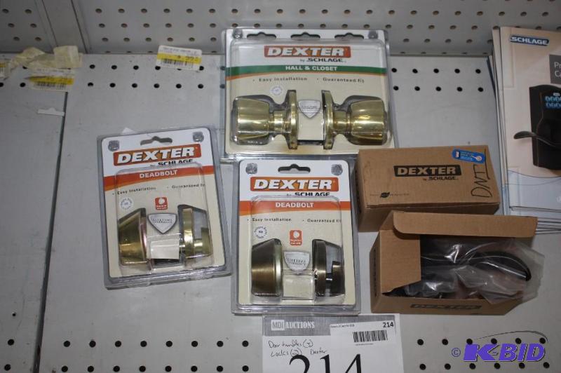 Dexter brand (3) door handles and (2) locks...