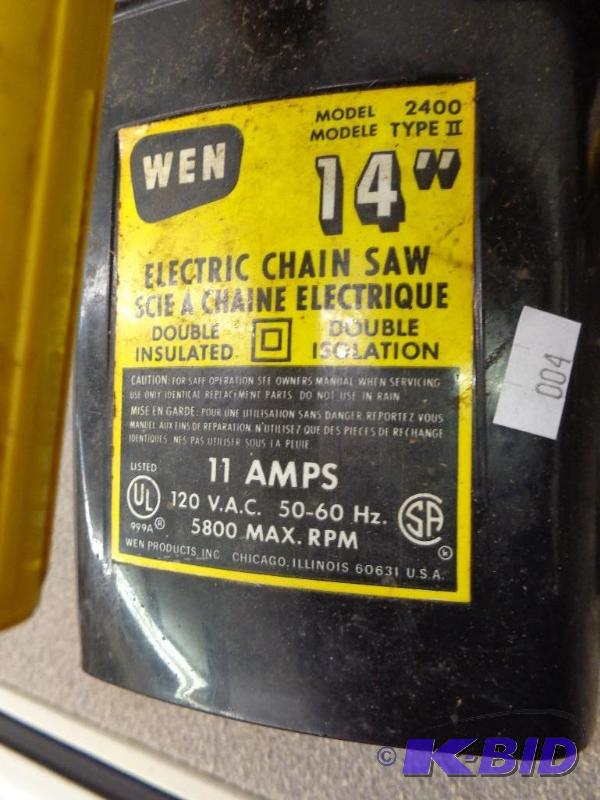 WEN 14" Electric Chainsaw Model 2400 Typ... North Auctions Tools, Antiques 2, Oil, Tubes and