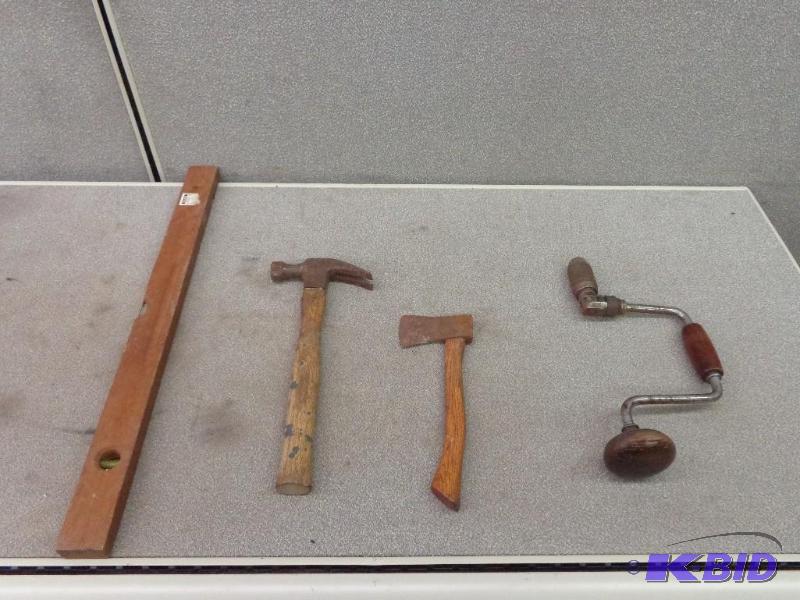 Hammer, Level, Hatchet and Crank Drill Hooked...