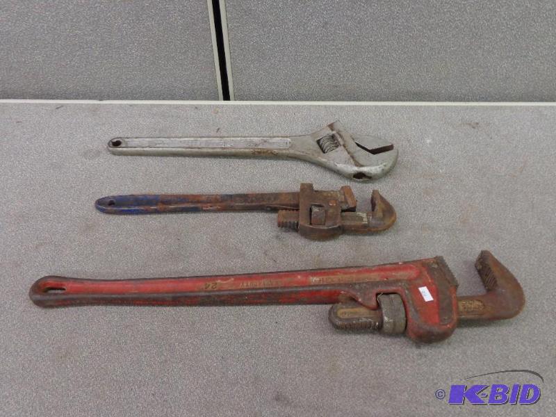 (2) Pipe Wrenches and (1) Crescent Wrench 18&...