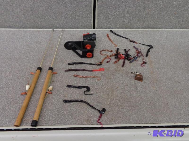 Antique Ice Fishing Rods Assorted Jigs and a ...