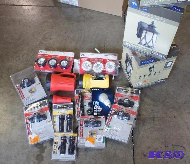 Box of various lights to include 6 headlamps...