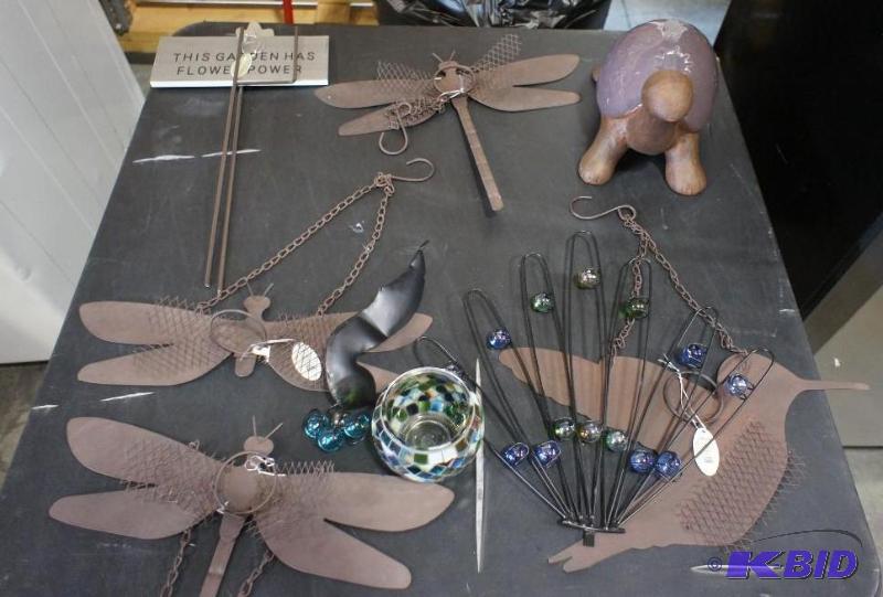 Yard ornaments and hanging decorations. Items...