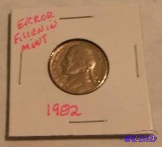 1982 Jefferson Nickel (Error -&nbspFillen in...