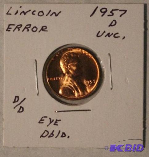 1957 D Lincoln Wheat Ears One-Cent (Error Ey...