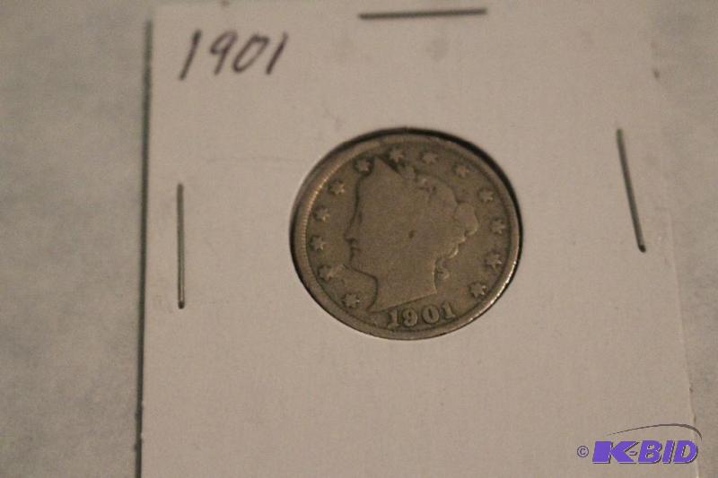 1901 Liberty Head V Nickel, Variety 2 with Ce...