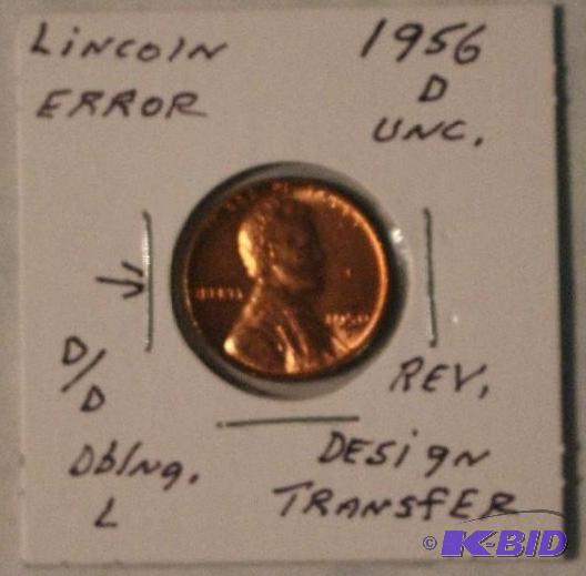 1956 D Lincoln Wheat Cent Lincoln Error Rev D...
