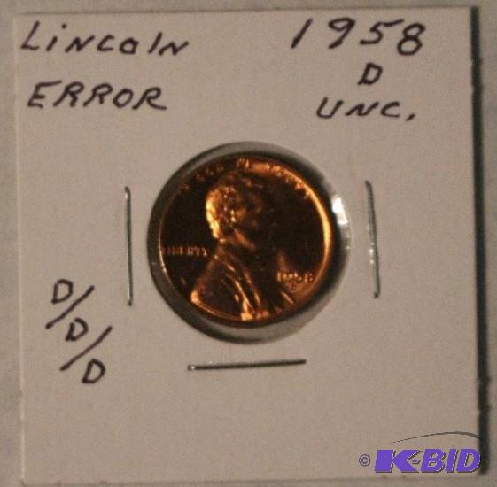 1958 D Lincoln Wheat Ears One-Cent (Error)...