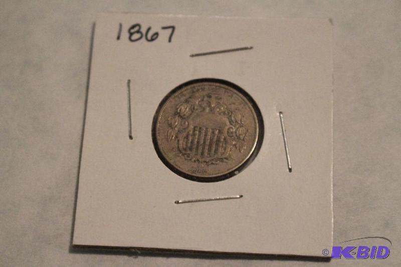 1867 Shield Nickel, Variety 2 without Rays...